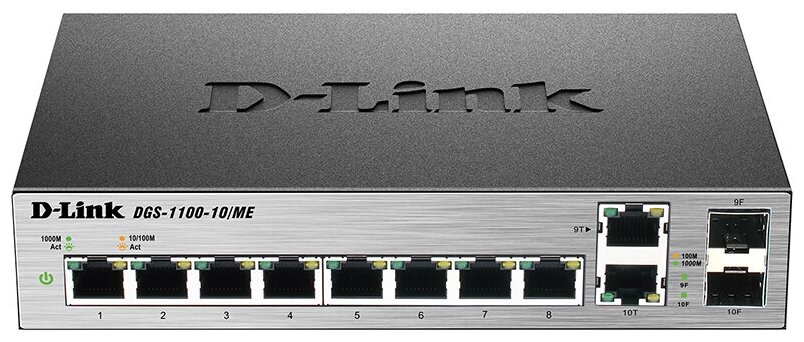 D-Link SMB Сетевое оборудование D-Link DGS-1100-10/ME/A2A Настраиваемый коммутатор 2 уровня с 8 портами 10/100/1000Base-T и 2 комбо-портами 100/1000Base-T/SFP