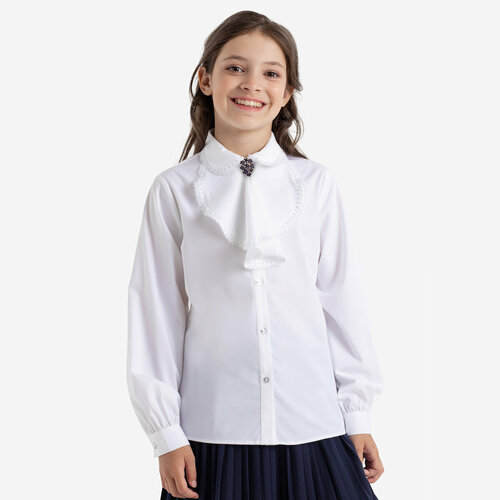 Школьная блуза Kapika, свободный силуэт, на пуговицах, размер 140, белый