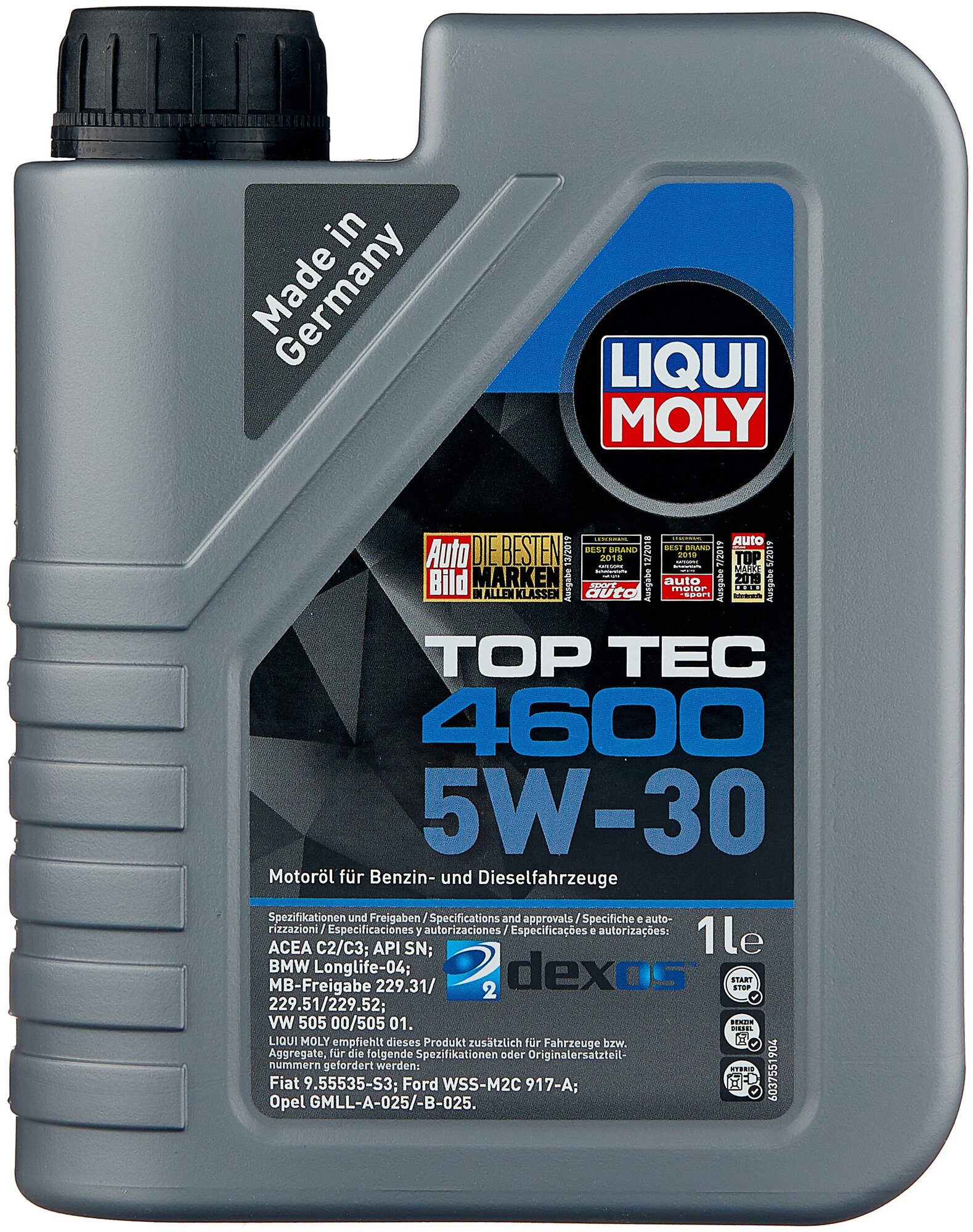 Синтетическое моторное масло LIQUI MOLY Top Tec 4600 5W-30, 1 л, 1.1 кг, 1 шт