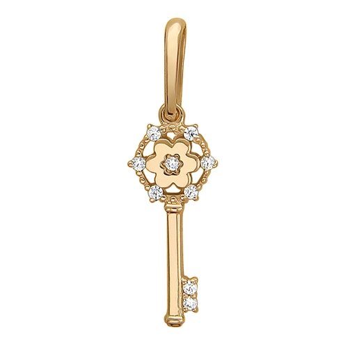 фото Подвеска из золота с фианитами в виде ключика с цветком эстет