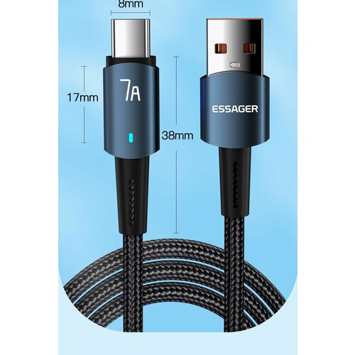 Кабель Essager USB - Type-C, 60W, 7 Aмпер, 2 метр, индикатор, быстрая зарядка для Huawei, Xiaomi, Samsung