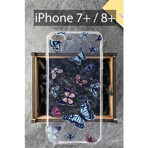 Силиконовый чехол Бабочки для iPhone 7+ / iPhone 8+ / Айфон 7+ / Айфон 8+