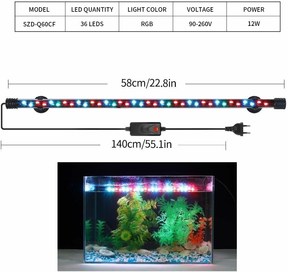 Погружная лампа, водонепроницаемый светильник для аквариума SevenMaster SZD-Q60CF