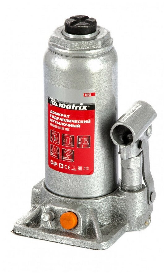 Домкрат гидравлический бутылочный, 4 т, h подъема 194-372 мм, в пластиковом кейсе Matrix 50775