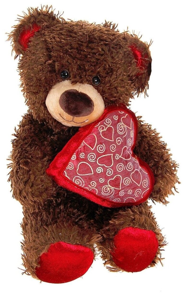 Мягкая игрушка Fancy Медвежонок Чиба с сердцем, 28 см, коричневый