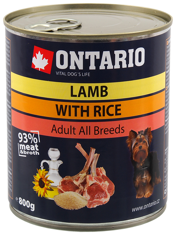 Ontario Консервы для собак: ягненок и рис (ONTARIO konz.Lamb,Rice,Sunflower Oil 800g) 214-2164, 0,800 кг