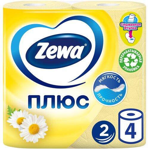 Туалетная бумага Zewa Плюс Ромашка 4 рул., желтый, ромашка