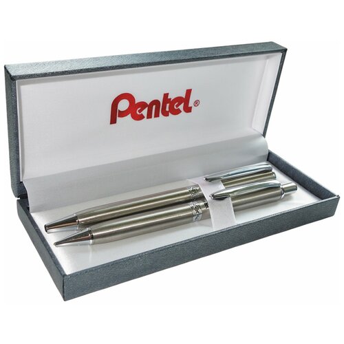 Канцелярский набор Pentel Sterling A810B810Z2, 2 пр., металлик ручки pentel набор sterling шариковая ручка 0 8 мм и автоматический карандаш 0 5 мм в бархатном футляре