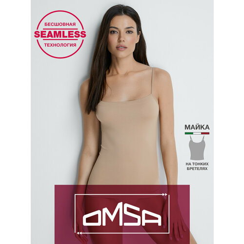 фото Майка женская omsa donna “seamless” b_oms171, из микрофибры на тонких бретелях, цвет naturale, размер 48/50 (l/xl)