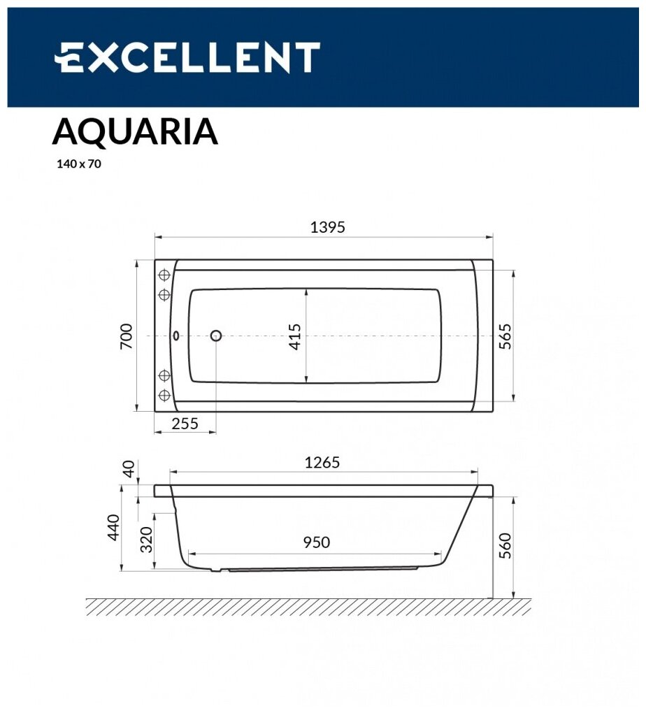 Акриловая ванна Excellent Aquaria 139,5х70см, арт. WAEX.AQU14WH - фотография № 2