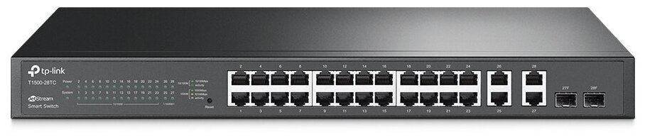 Коммутатор TP-LINK уровня 2 с 24 портами 10/100 Мбит/с, 4 гигабитными портами и 24 портами PoE+, черный