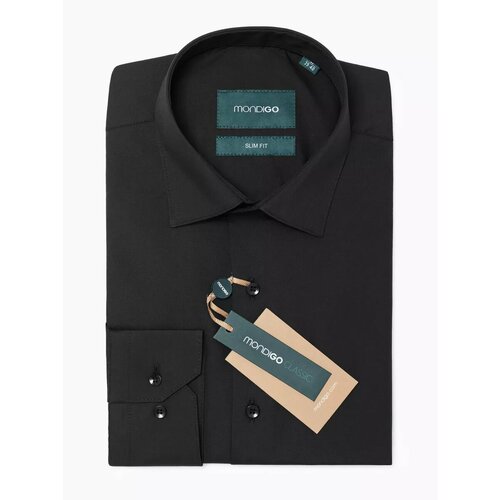фото Рубашка mondigo приталенная slim fit с длинным рукавом, размер s - 170-182, черный