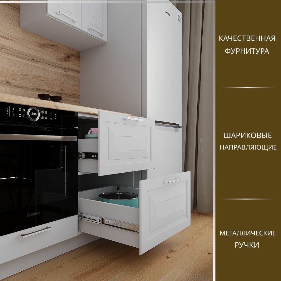 Кухонный гарнитур угловой Классик МДФ, 2,0х1,2 м. Белый эмалит/Белый — фото 1