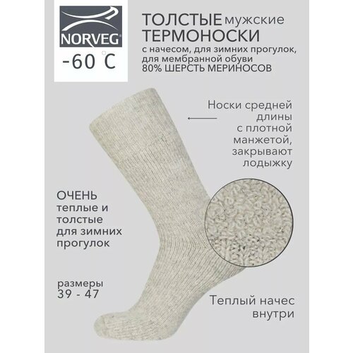 фото Термоноски norveg "-60 °c", размер 42-44, светло-серый меланж