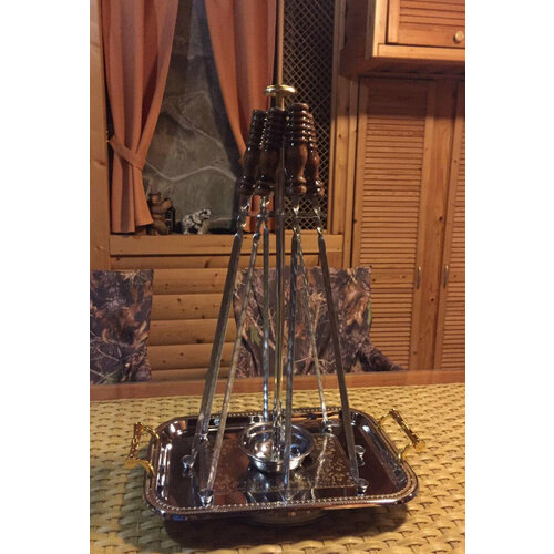 Поднос квадратный с шампурами с деревянной ручкой 8шт 45см