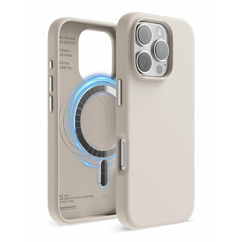 Elago для iPhone 16 Pro чехол Soft silicone (Liquid) Stone (MagSafe) бежевый, серый