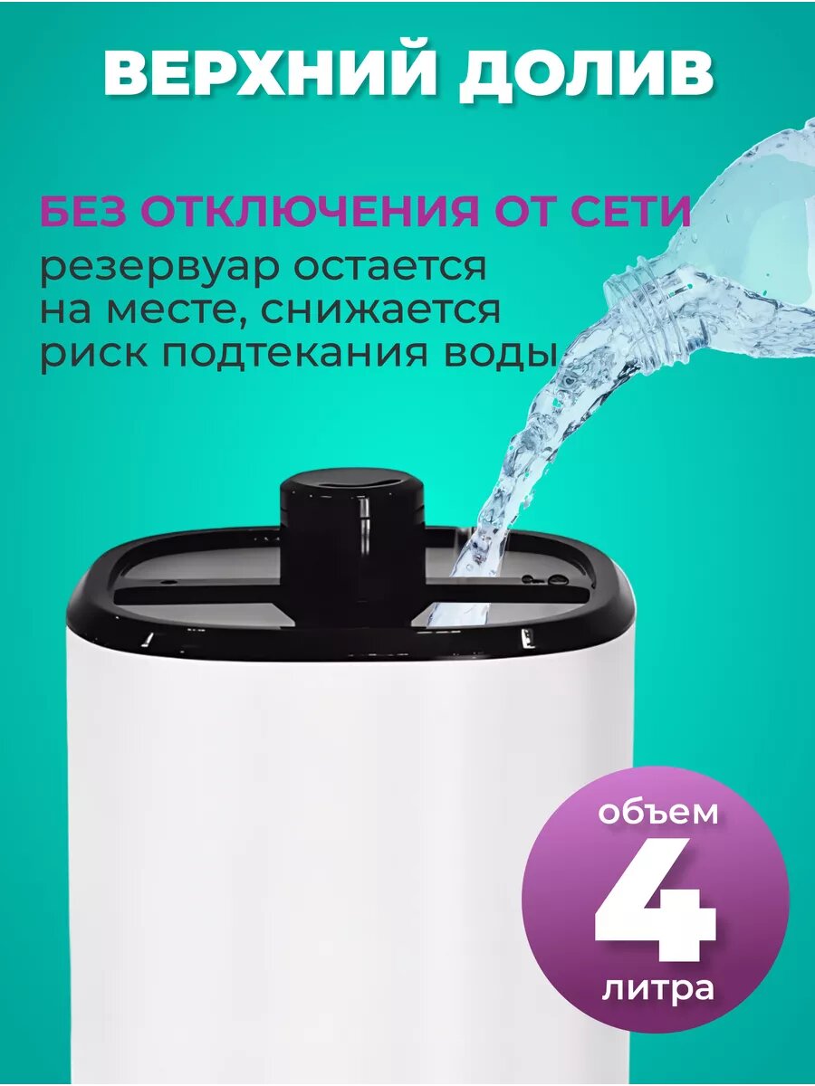 Увлажнители Воздуха Увлажнитель воздуха с функцией аромадиффузора и регулировкой угла наклона пара 4 литра