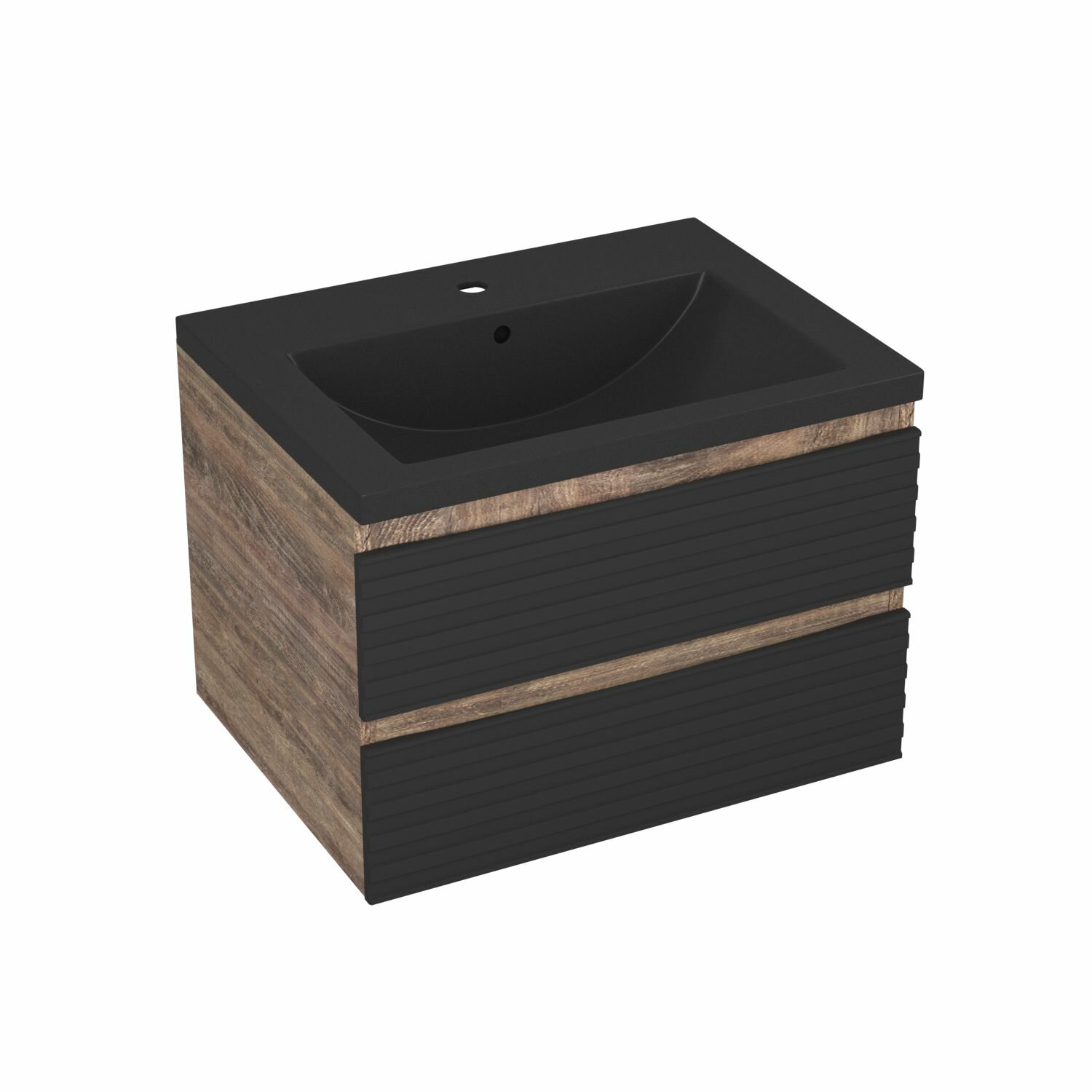 Тумба с раковиной Bau Stil Loft black brushed, раковина кварцевая BAU Stil 58, черный металлик