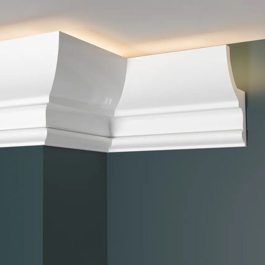 Плинтус потолочный с подсветкой LED и с отражателем, дюрополимер Decor-Dizayn (Декор-Дизайн), 97х58х2000мм, DD507