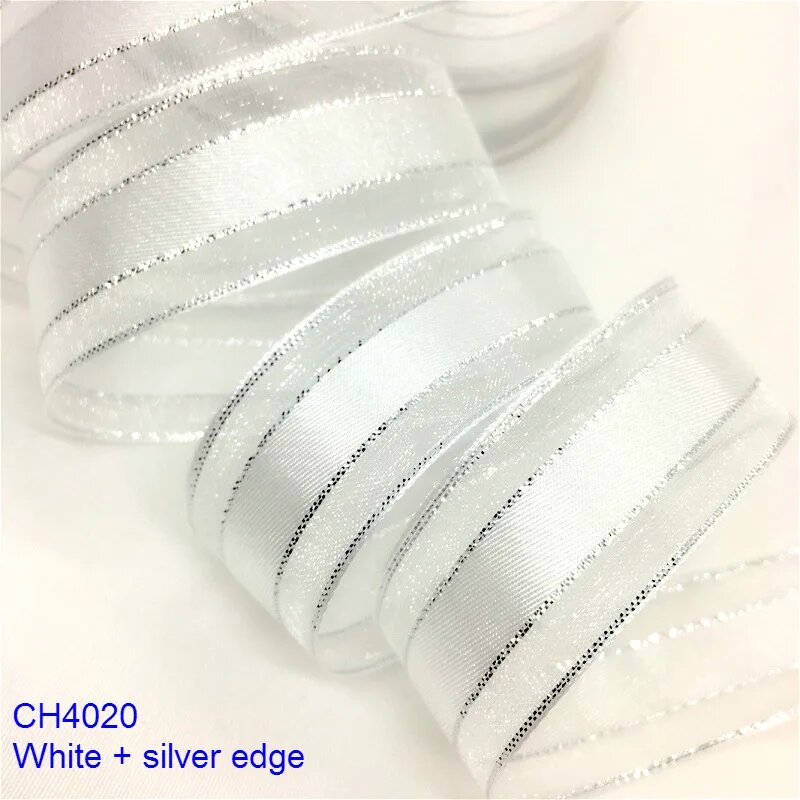 JOYTRIMMINGS атласная лента из органзы 22 см 25 цветов Серебряный CH4020 White Silver