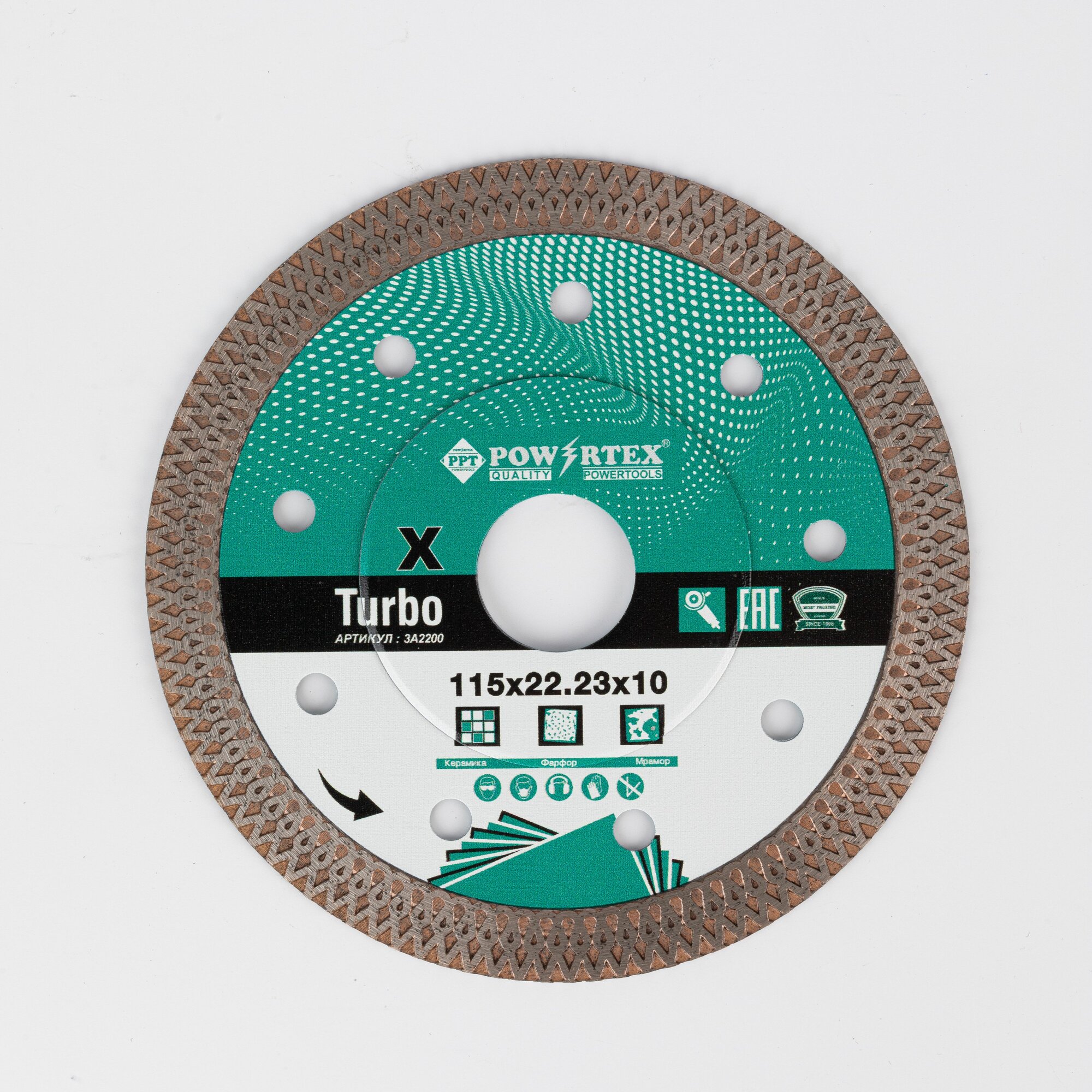 Powertex Диск алмазный по керамограниту 115мм x 1.2 x 22.23 Турбо Х-тип