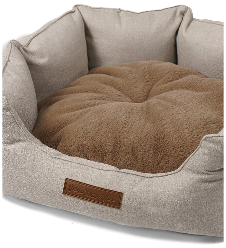 Лежанка для собак кошек 55х50х20 меховая съёмная подушка - фотография № 3