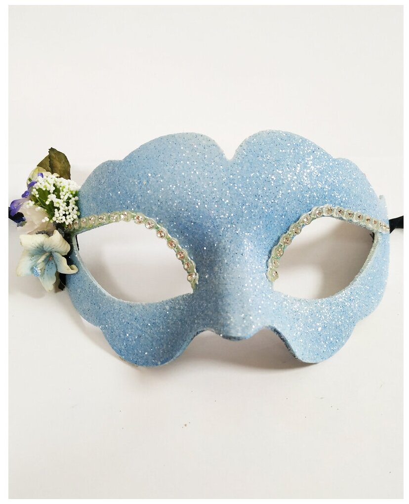 Голубая блестящая маска с цветком Fiore (8788)