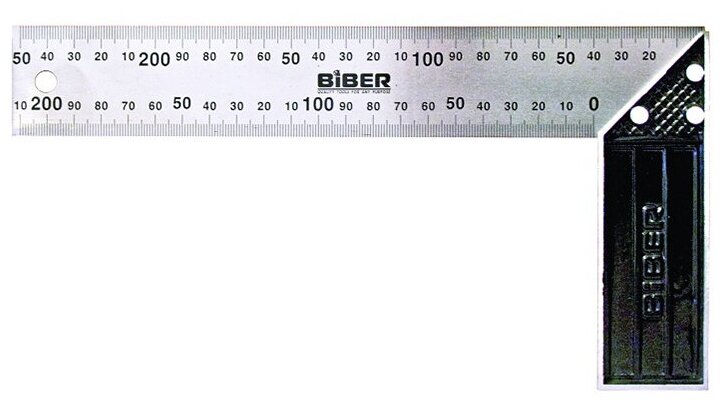 Бибер 40625 Угольник столярный профи 250мм нержавеющая сталь, гравировка (12/120)