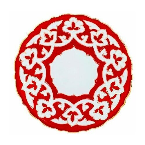 Тарелка Красная Пахта, Turon Porcelain, с золотом, рифленый край, Ø 16 см,