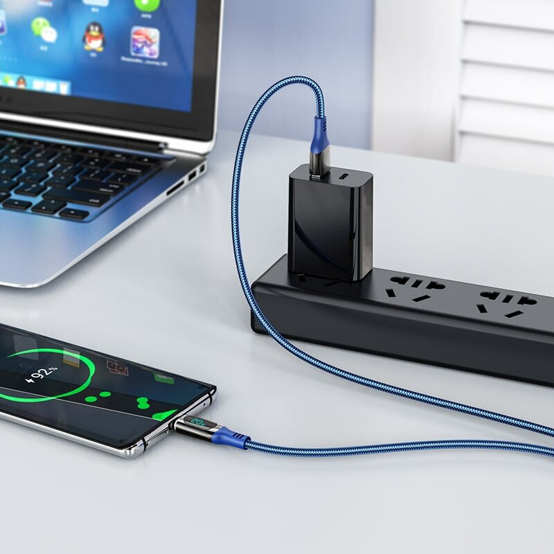 Кабель USB - Type-C, 1.2м, 5A, с цифровым дисплеем мощности зарядки, hoco. S51 Extreme — фото 1