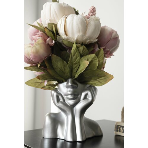 Кашпо для декора Девушка, ваза для цветов и сухоцветов, статуэтка в цвете-серебро
