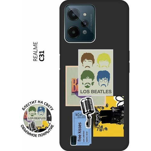 Матовый Soft Touch силиконовый чехол на realme C31, Рилми С31 с 3D принтом Beatles Stickers черный матовый soft touch силиконовый чехол на realme 11 рилми 11 с 3d принтом beatles stickers черный