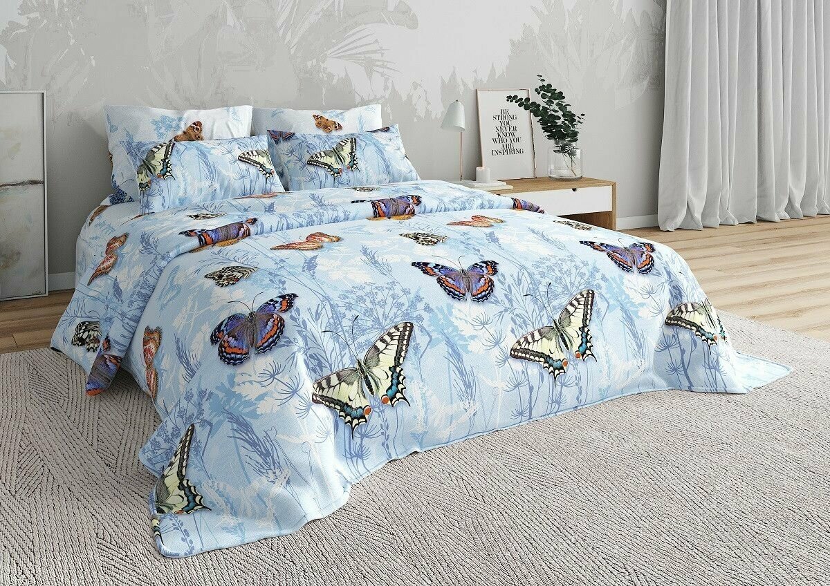 фото Комплект постельного белья Вальтери BR-60 Бабочки, Евро, Бязь, наволочки 70x70 (2 шт.)