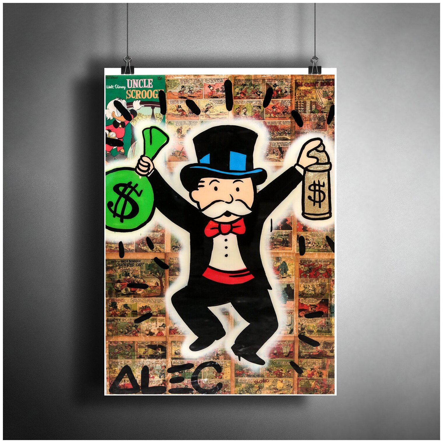 Постер плакат для интерьера "Монополия. Доллар". Денежная картина Alec Monopoly / Декор кафе, бара. A3 (297 x 420 мм)