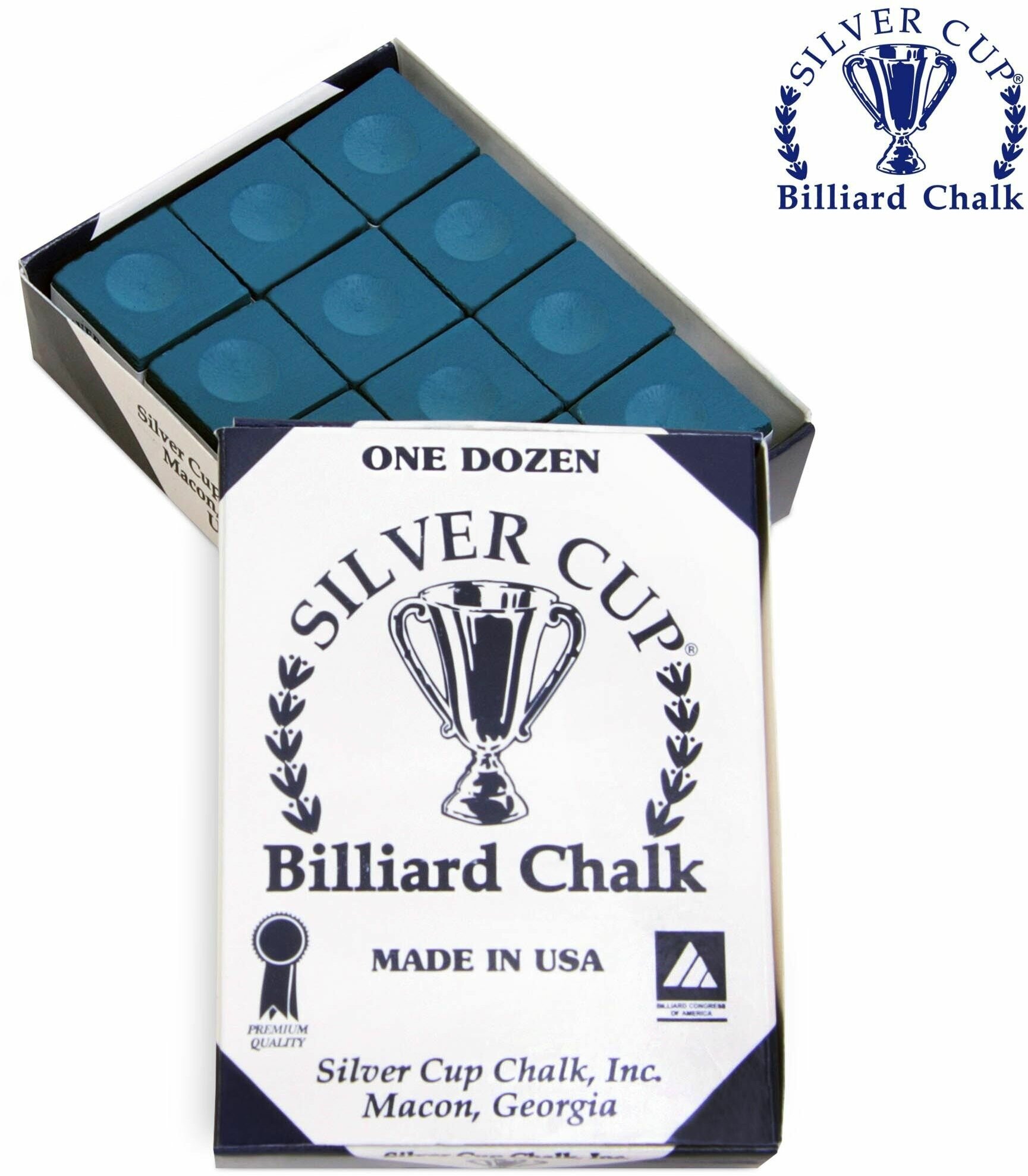 Мел для бильярда Сильвер Кап синий / Silver Cup Blue, 12 шт.