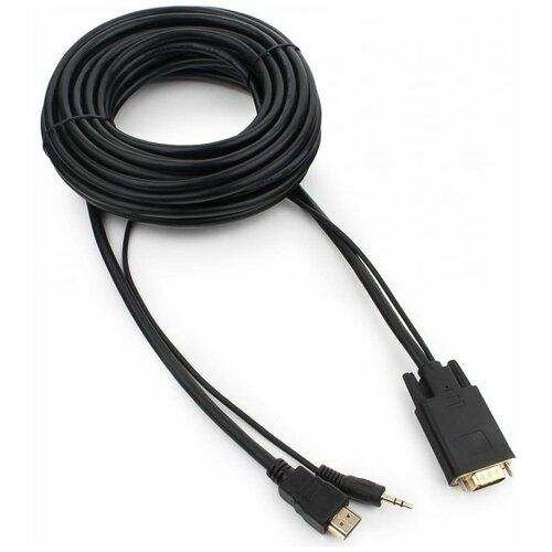 Кабель HDMI-VGA Cablexpert A-HDMI-VGA-03-10M, 19M/15M + 3.5Jack, 10м, черный, позол.разъемы, пакет аксессуар gembird cablexpert hdmi vga 19m 15m 3 5jack 1 8m black a hdmi vga 03 6