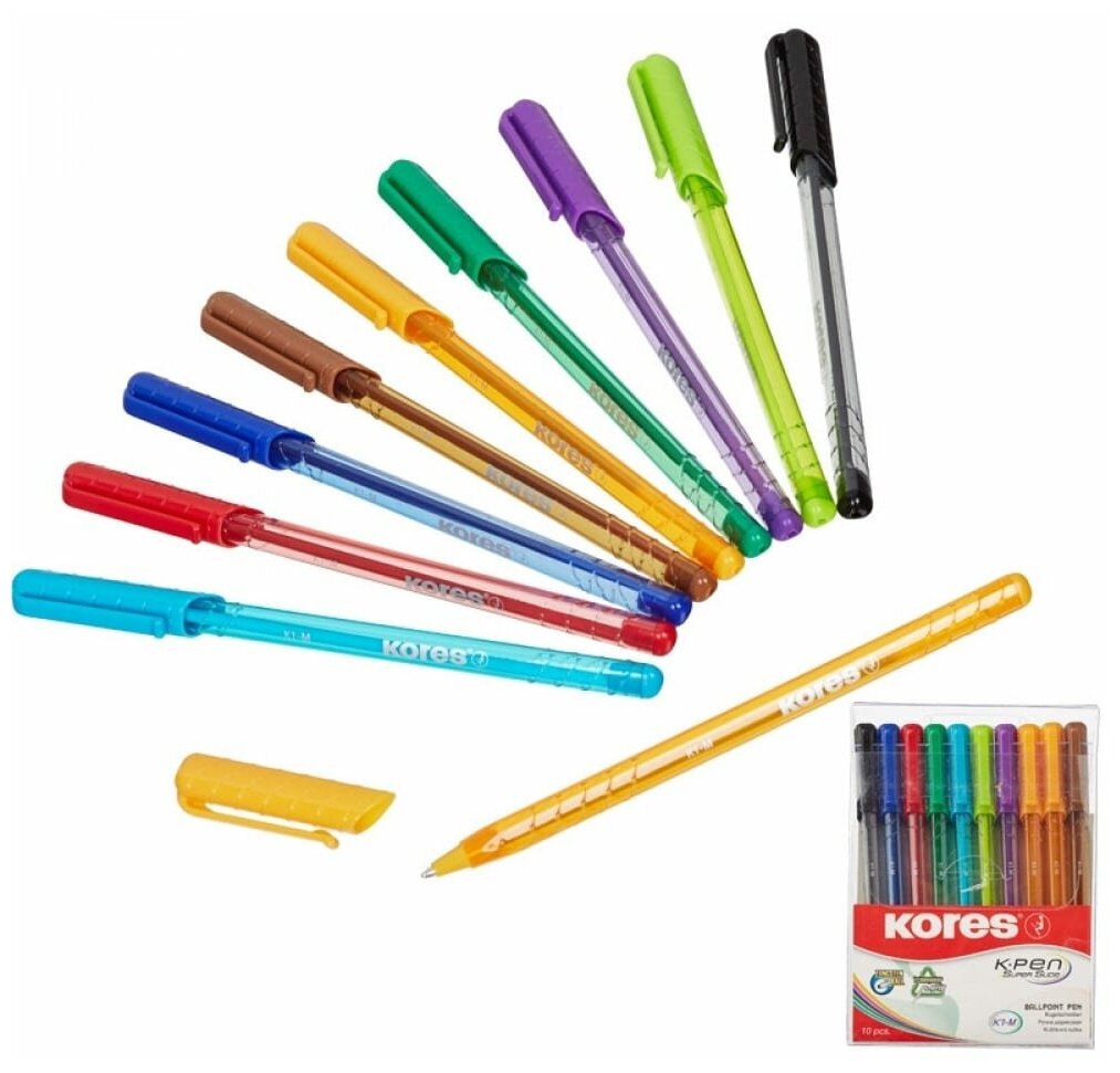 Ручки шариковые набор Kores K1-M 10 цветов - фото №11