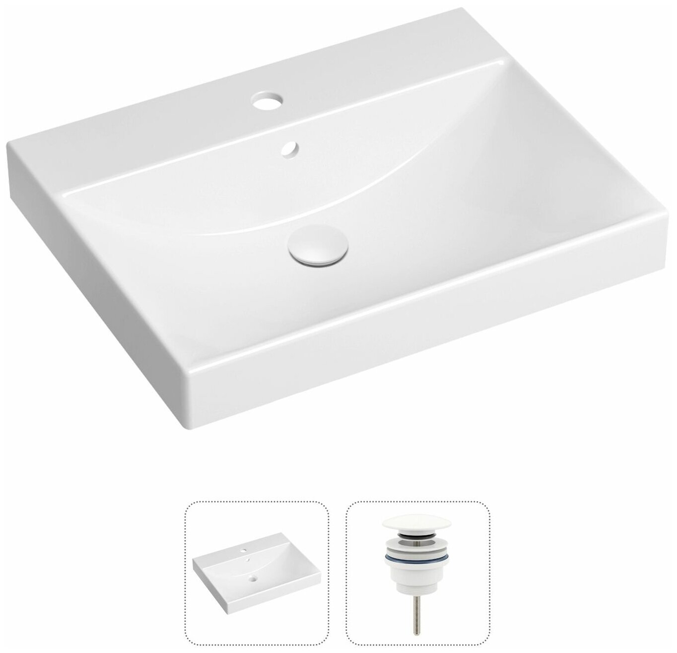 Врезная раковина в ванную Lavinia Boho Bathroom Sink 21520897 в комплекте 2 в 1: умывальник белый, донный клапан в цвете матовый белый