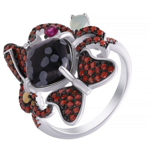 фото Element47 кольцо из серебра 925 пробы с обсидианом и кубическим цирконием 181402_ko_ob_001_wg, размер 17