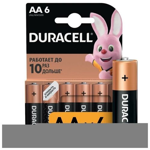 Батарейка алкалиновая Duracell Basic, AA, LR6-6BL, 1.5В, блистер, 6 шт.