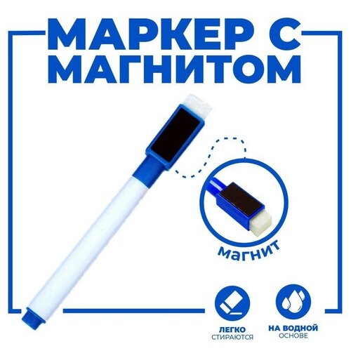 Маркер цветной на водной основе с губкой и с магнитом, 2 × 1,5 × 11 см, синий, 50 штук