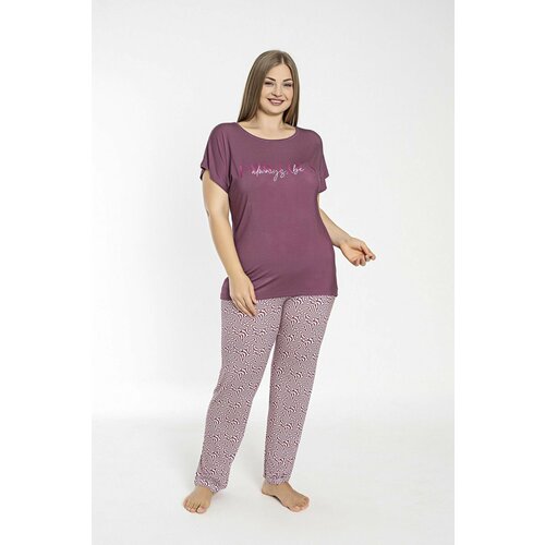 Пижама , брюки, футболка, короткий рукав, стрейч, трикотажная, размер 4XL, бордовый