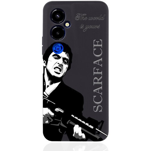 Черный силиконовый чехол MustHaveCase для Tecno Pova 4 Pro Scarface Tony Montana/ Лицо со шрамом