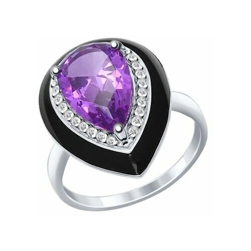 фото Серебряное кольцо sokolov с ситаллом цвета аметист, фианитом и эмалью 92011298, размер 17,5 diamant-online