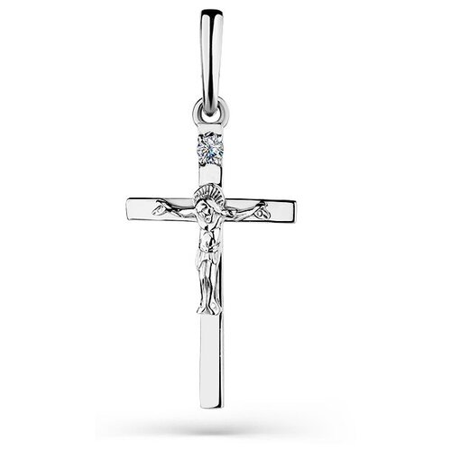 Крестик Master Brilliant, белое золото, 585 проба, бриллиант, серебристый