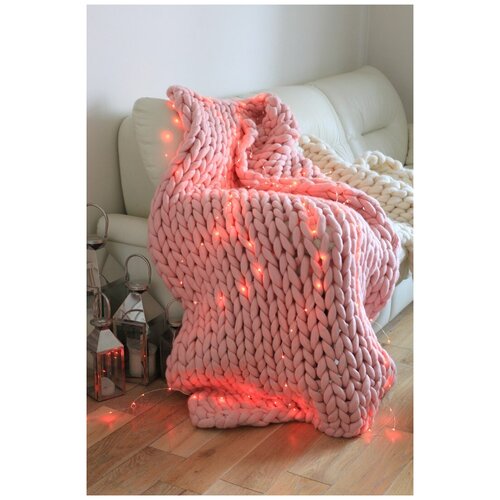 Плед крупной вязки Dollywool, 130*170 см, светло-розовый