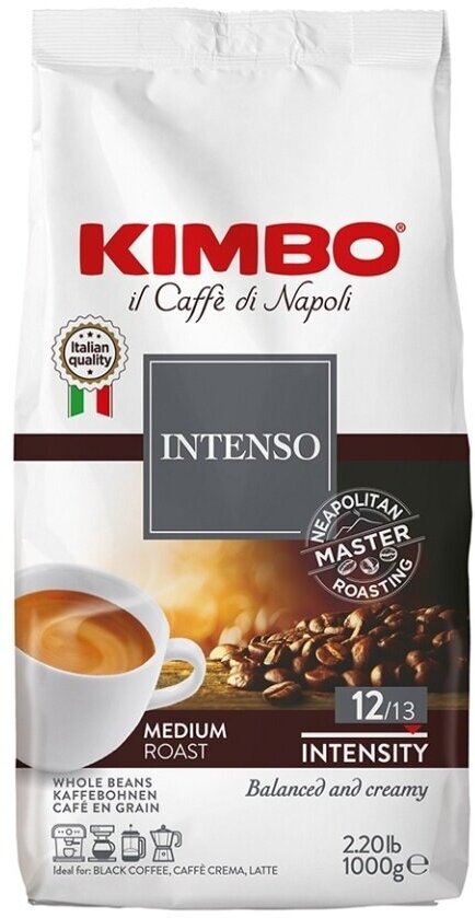 Кофе в зернах Kimbo Aroma Intenso средней обжарки 1кг п/у, Италия