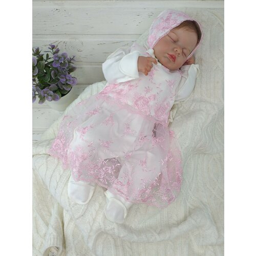 фото 2919 комплект (комбинезон + сарафан + чепчик) 56 мол/корич свс