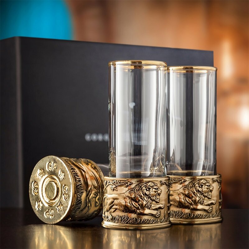 фото Подарки Набор из трёх стопок "Патроны. Лев" из стекла и латуни (60 мл)