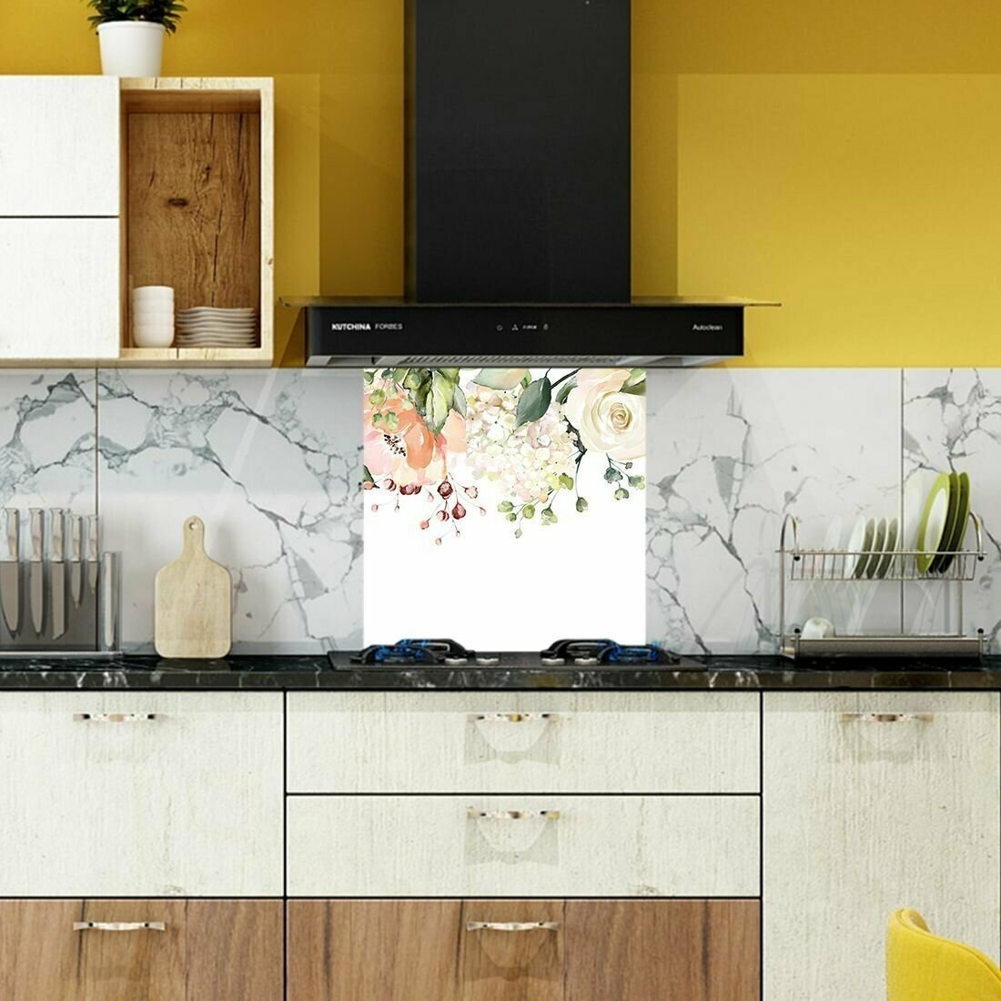 Защитный экран для кухни 600 х 600 х 3 мм "Цветы", акриловое стекло на кухню для защиты фартука, прозрачный монолитный поликарбонат, 600-009 - фотография № 4